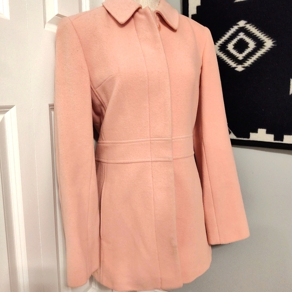 💖 Vintage 90's Marvin Richards 100% Wool Button Front Pea Coat, Baby Pink, Med - Picture 3 of 14